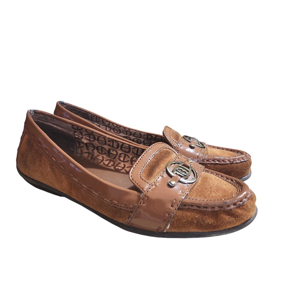Etienne Aigner Loafers Women Size 8 Brown Suede Patent Leather Driving‎ Mocs